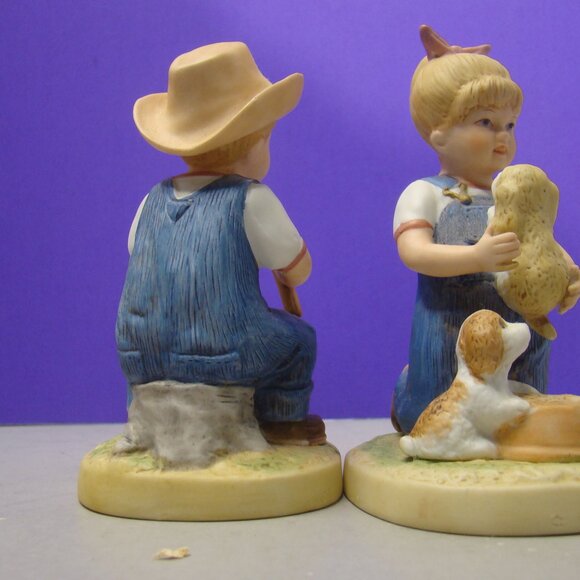 Pair of HOMCO Denim Days Figurine Set #1503 Puppy Love 1985 Home Interiors - Picture 9 of 16
